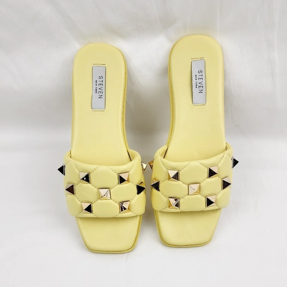 Steven New York  Yuri Yellow Studded Slide Sandals